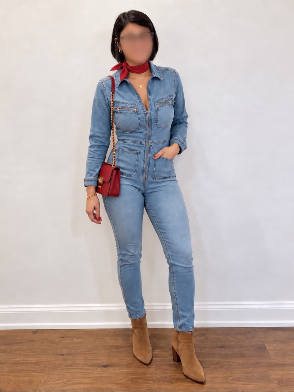 Free People Denim Utility Jumpsuit Romper Light Wash Zip Front Size S